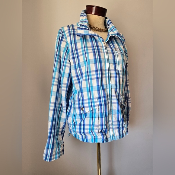 RALPH LAUREN- L-RL Active Blue and White Plaid Windbreaker Jacket. Size Large - Picture 2 of 16